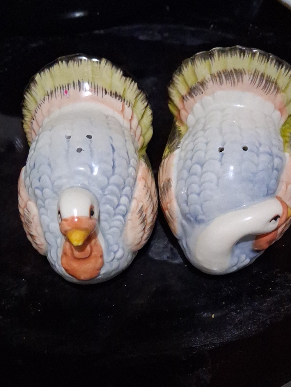 Fitz And Floyd Ceramic Goose Salt and Pepper Shaker Set - Blue and Cream